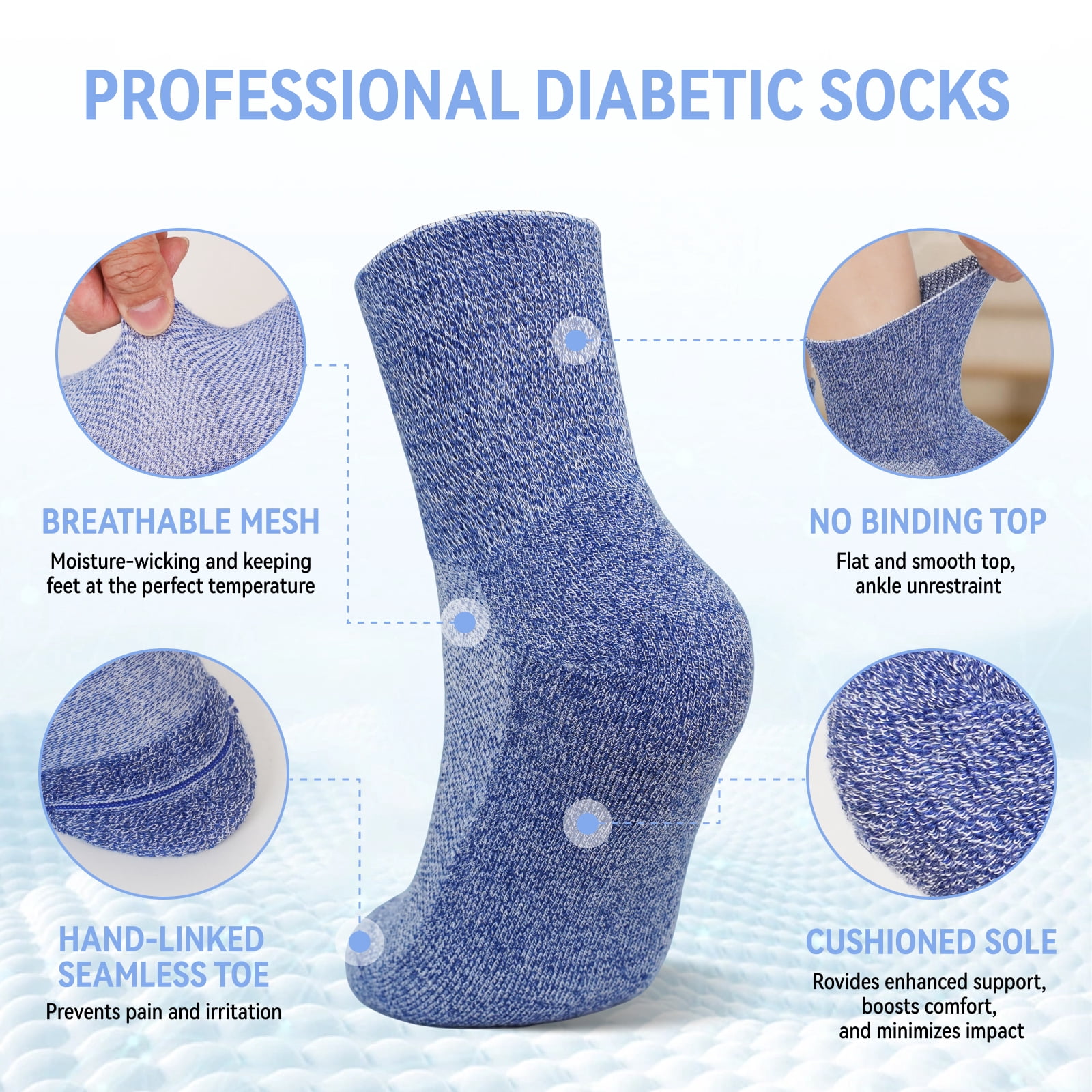 AMITOFO Bamboo Viscose Diabetic Socks for Men—Striped Non Binding Moisture Wicking Ankle Socks, Wide Open Top& Seamless, 5 Pairs