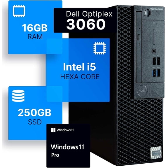 Restored Dell Optiplex 3060 Desktop Computer | Intel i5-8500 (3.2) | 16GB DDR4 RAM | 250GB SSD Solid State | Windows 11 Professional