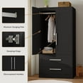 thumbnail image 6 of iPormis Wooden Armoire Wardrobe Closet with 2 Drawers, Clothing Storage Cabinet with Shelves Aluminum Hanging Rod, Sturdy Freestanding Modern Bedroom Clothing Armoires,Black, 6 of 7