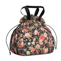 Pioneer Flower Drawstring Lunch Bag Women - Drawstring Lunch Bag Insulated for Work Office - Stain-Resistant Large Lunchbags for Women with Multi-Pockets
