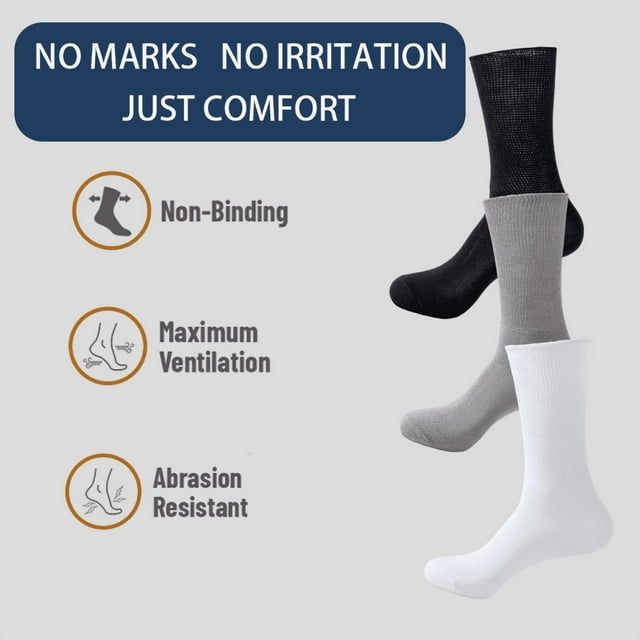 6Pairs Comfortable and Supportive Diabetic Socks for Men Moisture wicking Fabric Non-binding Top business socks RU 25-28 2white2blac2gray|https://ae01.alicdn.com/kf/S8ba7ac359d2c4d87b52aefae42dca1faZ.