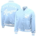 thumbnail image 3 of Women's Starter Blue New York Rangers Fashion Script Satin Full-Snap Varsity Jacket, 3 of 3