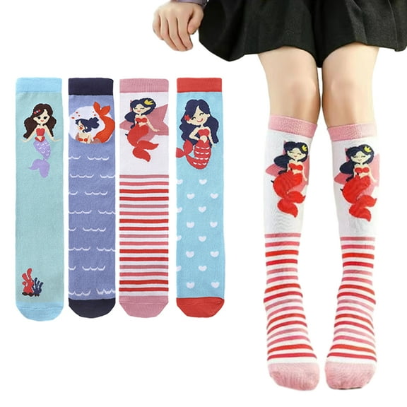 Godderr Girls Knee Socks for Kids 3-12years Old-Summer Spring Cartoon High Socks for Kids,Girl Long Socks 2 Pack Stack Socks Girls Knee High Socks 6-8 Years Old Stockings for Girls