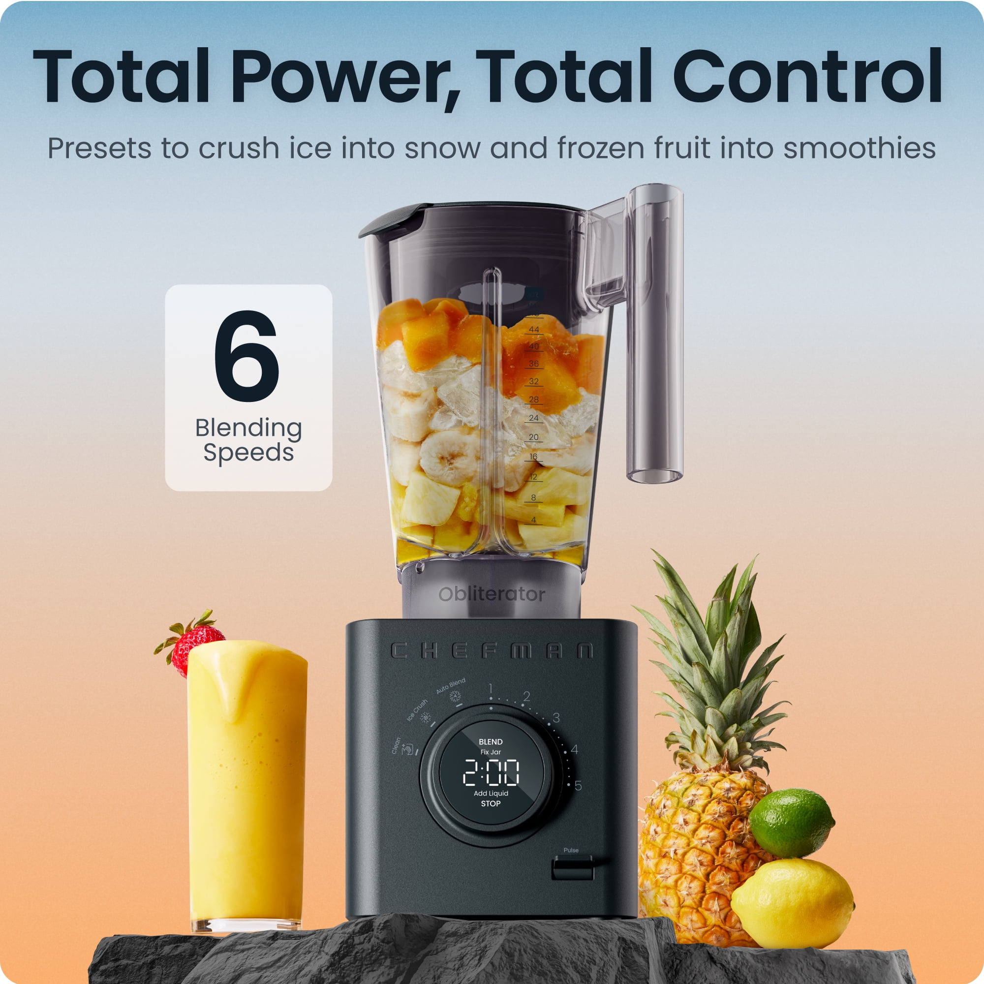 Chefman Obliterator 1380W Professional Blender w/ Auto Blend & 48oz. Tritan Blending Jar – Midnight