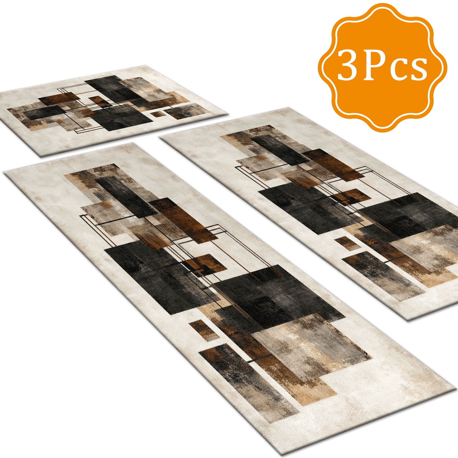 3 Piece Kitchen Rug Set, Non-Slip And Washable, Abstract Pattern Kitchen Hallway Rug, Soft And Comfortable, Suitable For Sinks, Floors, Entrances, Hallways and Bathrooms