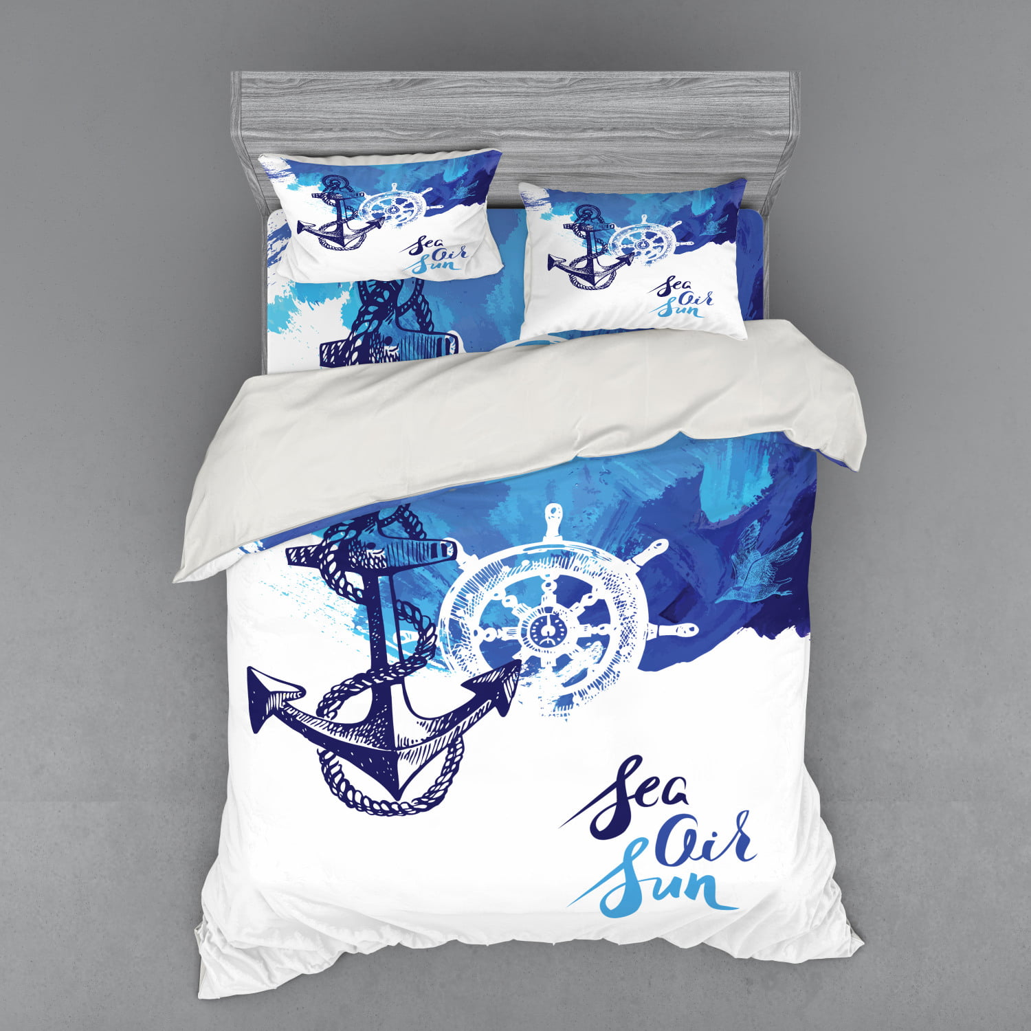 Vivid Ocean Back with Paint Effects with Wind Rose and Rudder Cruise Image Shades of Blue Ambesonne Nautical Duvet Cover Set Queen Size Decorative 3 Piece Bedding Set with 2 Pillow Shams