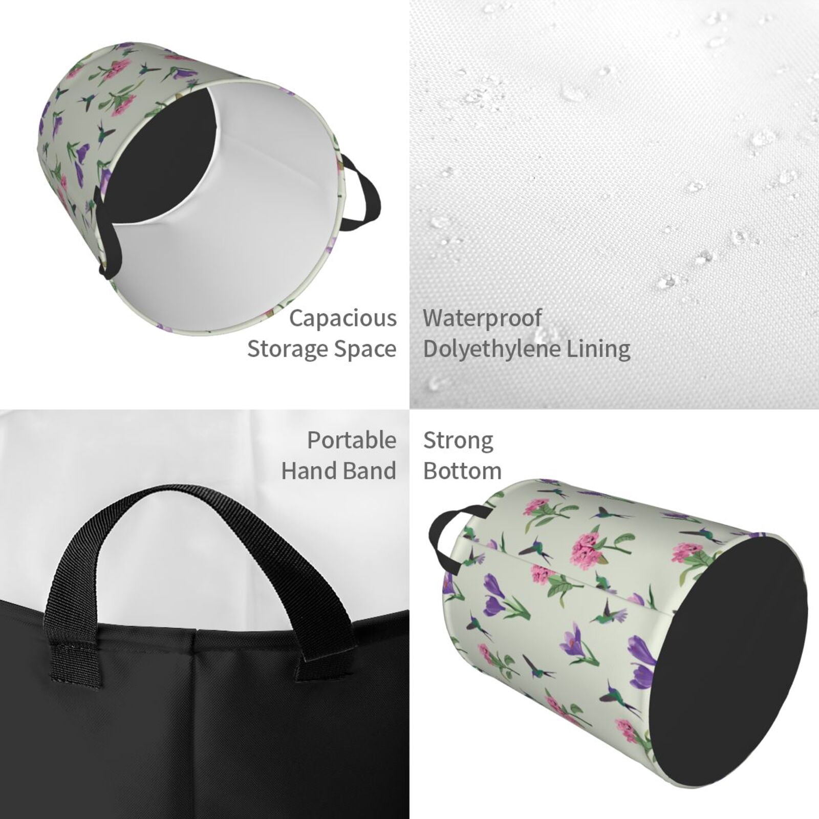Large Laundry Basket with Handles - Hummingbird No.9090 Kids Baby Dirty Clothes Laundry Hamper for Bedroom Aesthetic