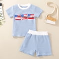 thumbnail image 2 of Odeerbi Camiseta de Manga Corta A Rayas de Bordado de Bandera Americana Con Pantalones Cortos Para Niños, 2 of 9