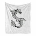 thumbnail image 1 of Japanese Dragon Soft Flannel Fleece Throw Blanket, Far Esoteric Monster Symbolic Thai Style, Cozy Plush for Indoor and Outdoor Use, 50" x 70", Black White, by Ambesonne, 1 of 6