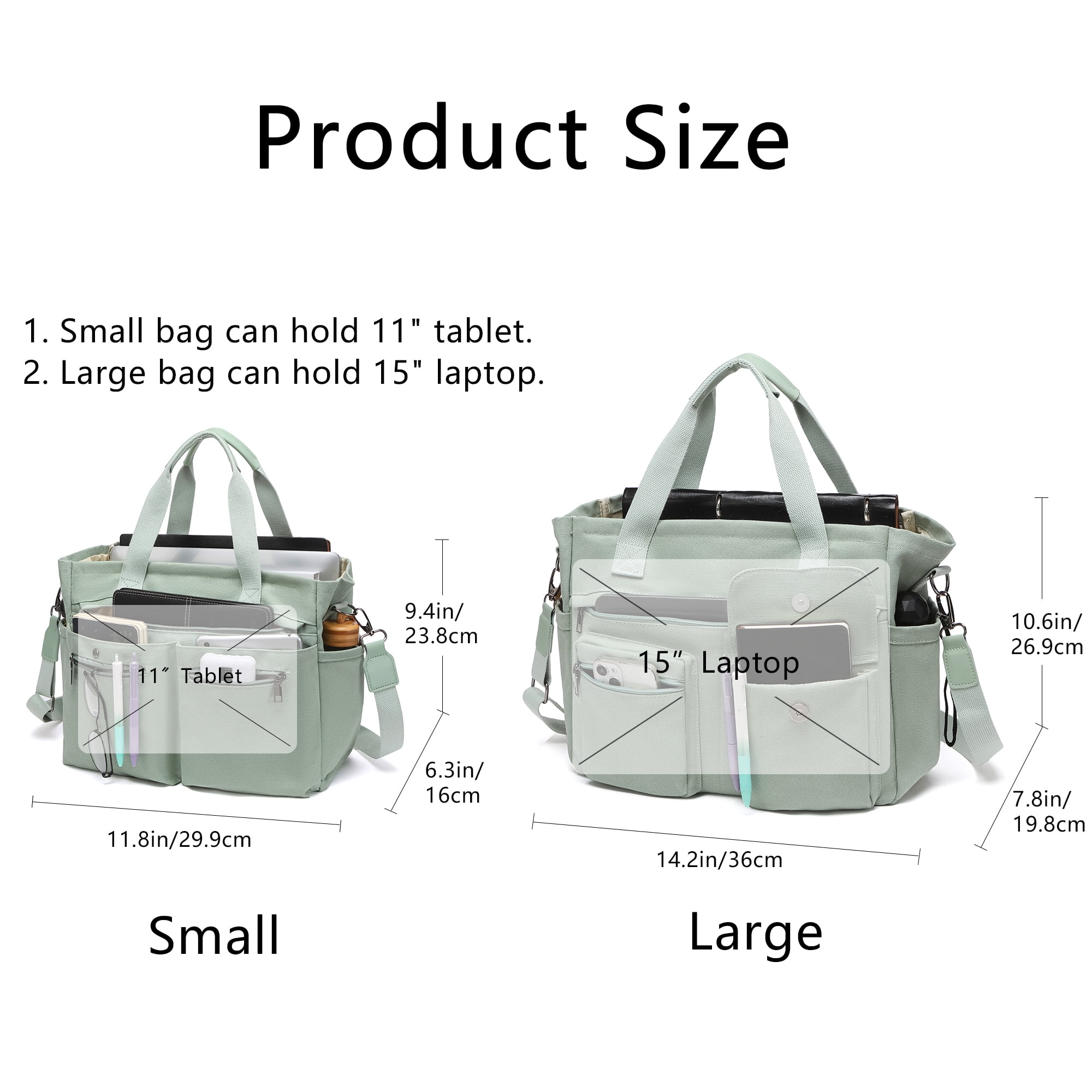 2pcs/set Women'S Large Canvas Tote Bag - Multi-Pocket Laptop Work Bag, Crossbody Shoulder Hobo Messenger Handbag, Purse for Travel, Gym, and Everyday Use