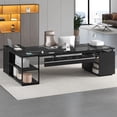 thumbnail image 7 of 78" Executive Desk with Lockable File Cabinet, L Shaped Executive Desk with Power Outlets, Reversible Computer Desk with Drawers, Storage Shelves and Privacy Screen, Marble Black, 7 of 7