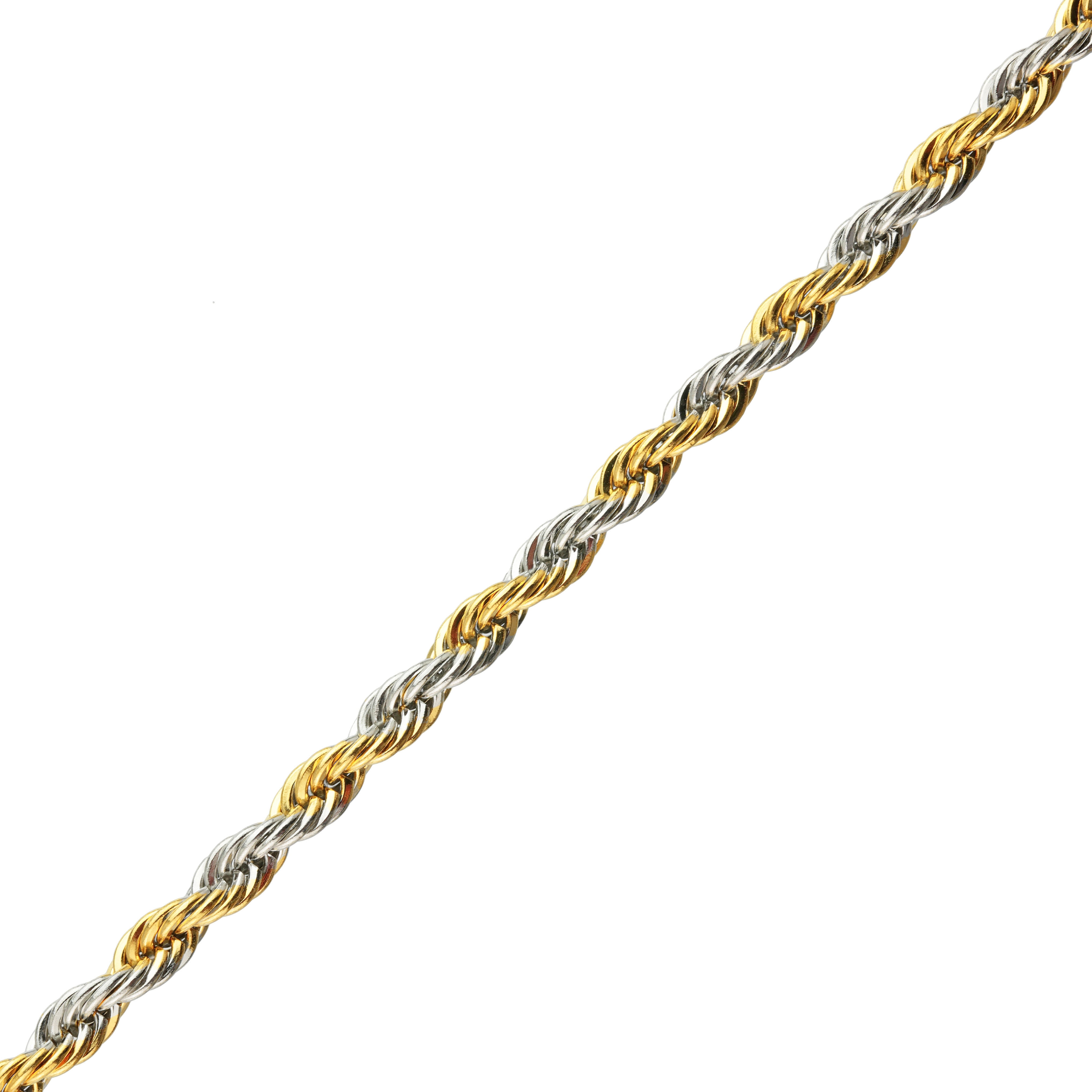 Stainless Steel 20 Inches Long 4 MM Wide Two Tone Rope Chain Necklace Gold Ion Plating with Lobster Claw Clasp for Men by Metro Jewelry