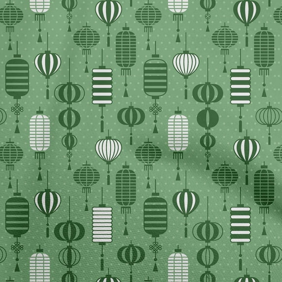 oneOone Polyester Spandex Green Fabric Asian Chinese Lamps Dress Material Fabric Print Fabric By The Yard 56 Inch Wide