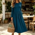 thumbnail image 5 of Karymi Solid Crew Neck Long Sleeve Midi Dress, Elastic Cuff Gathered Empire Waist Side Pockets Daily Fall Winter Sundress Summer Dresses for Women, 5 of 7