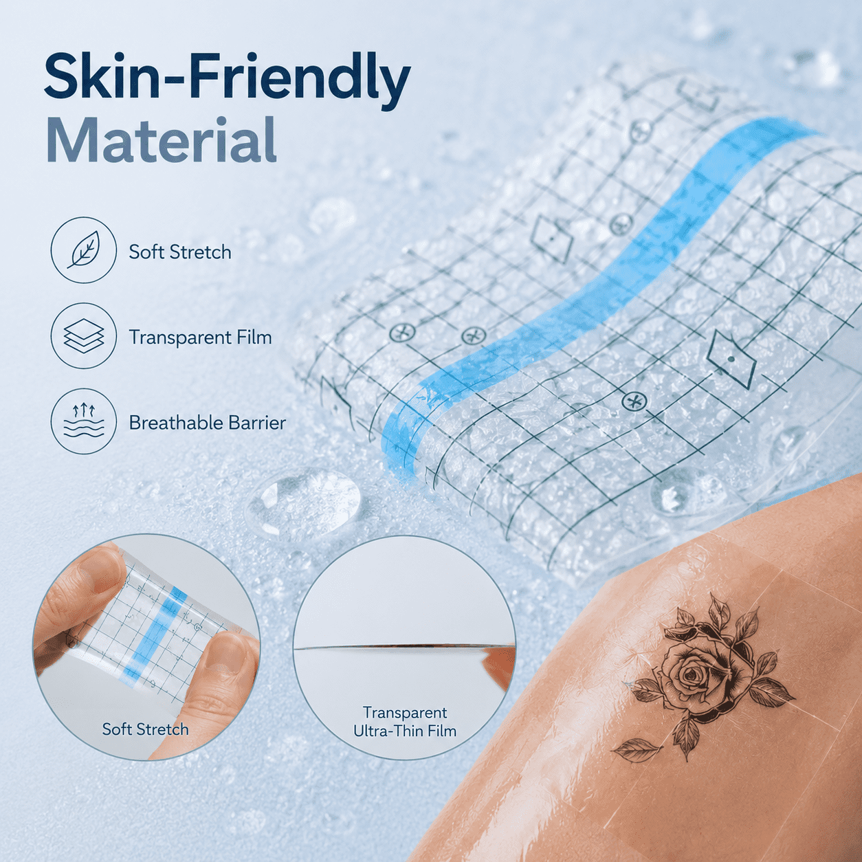1M x 15cm Tattoo Aftercare Waterproof Bandage,Transparent Waterproof Adhesive Bandage Tape,Second Skin Healing Protective Bandages,Transparent Stretch Wound Dressing Tape