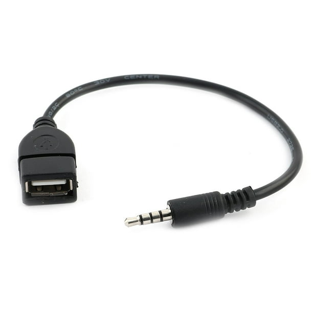 Car Plastic USB Female to AUX 3.5mm Male Audio Connector Cable Cord Black 22.8cm Long