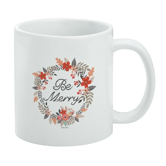 Be Merry Christmas Wreath White Mug