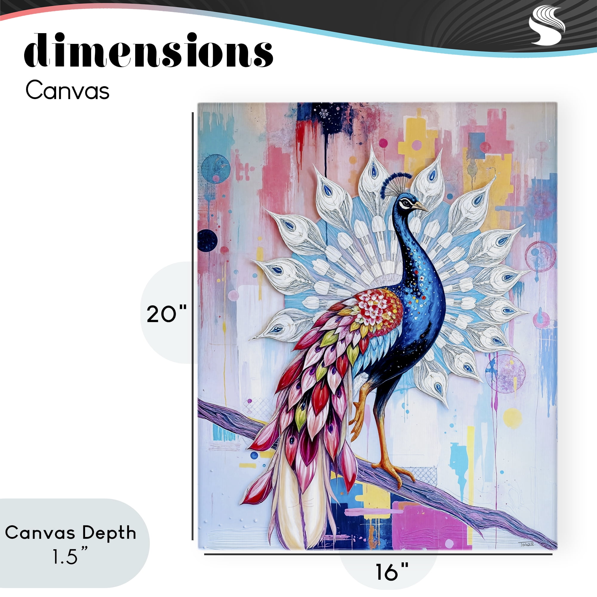 Stupell Industries Radiant Peacock on Branch Canvas Wall Art, design by Tabz Jones