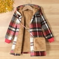 thumbnail image 2 of Winter Fleece Coat for Girls Lined Plush Warm Hooded Parka Children's Classic Plaid Printed Button Cotton Coat Long Sleeve Jackets with Free Bag Two-Piece Set, 2 of 3