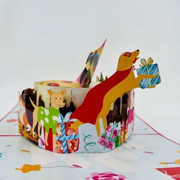 Puppy Party WOWPOP CARD - 3D Pop Up Card for Birthday, Travel Gift, Handmade Laser Cut Greeting Card, Greeting Card for all Occasions, Congratulations, Birthday, Thank you, Baby, Anniversary