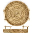 thumbnail image 5 of Rattan Round Serving Tray, Hand-Woven Rattan Tray Serving Tray with Handles, Wicker Tray Basket Tray for Bread Fruit Food Coffee Breakfast Display, 5 of 7