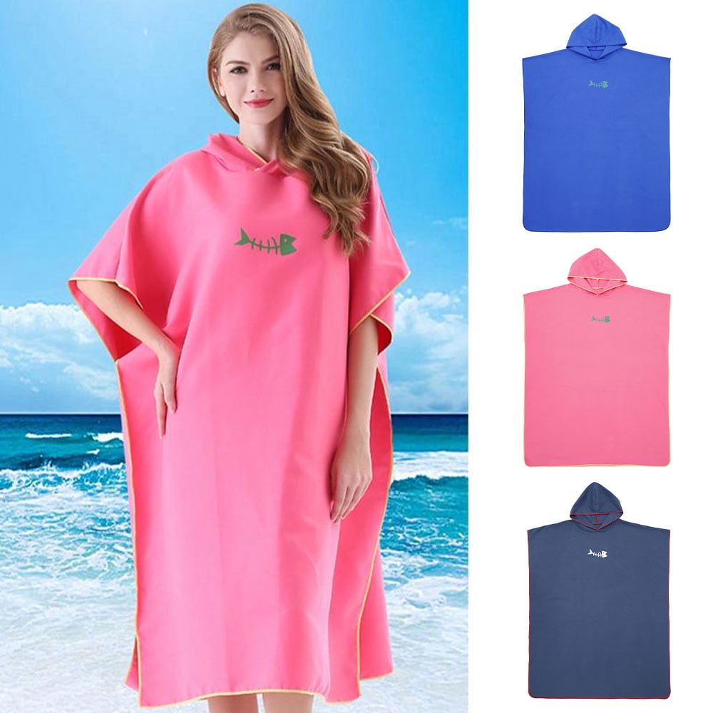 Mens Adult Hooded Poncho Bath Towel Changing Robe Surf Beach Swim Towel Swimwear 