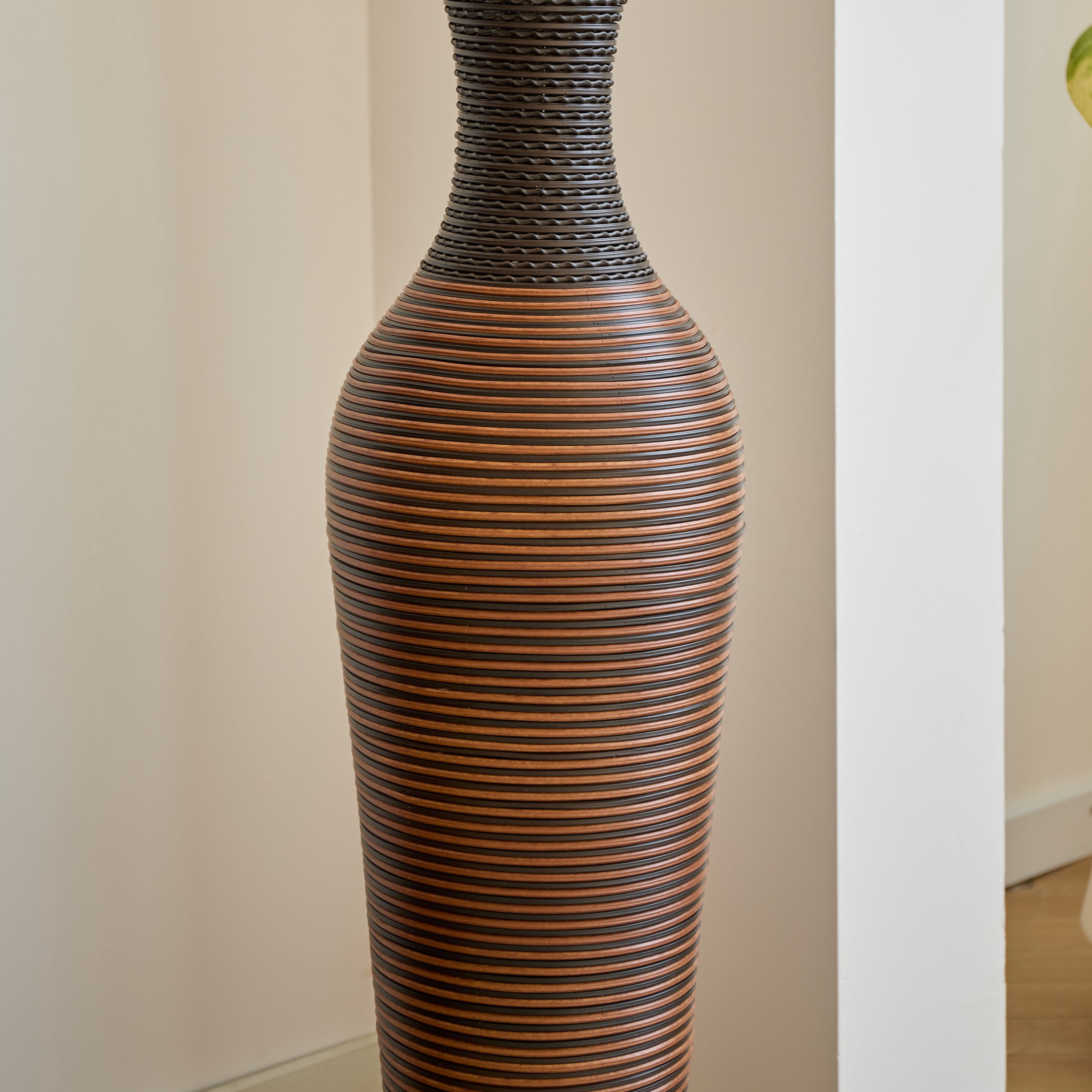 Noble House 39.4" Tall PVC Floor Vase, Two-Tone Textured Decorative Vase, Dark Brown