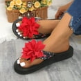 thumbnail image 3 of IUJSOY Women's Flower Flat Sandals Slides for Women Flip Flops Open Toe Summer Slip on Black Sandals, 3 of 9