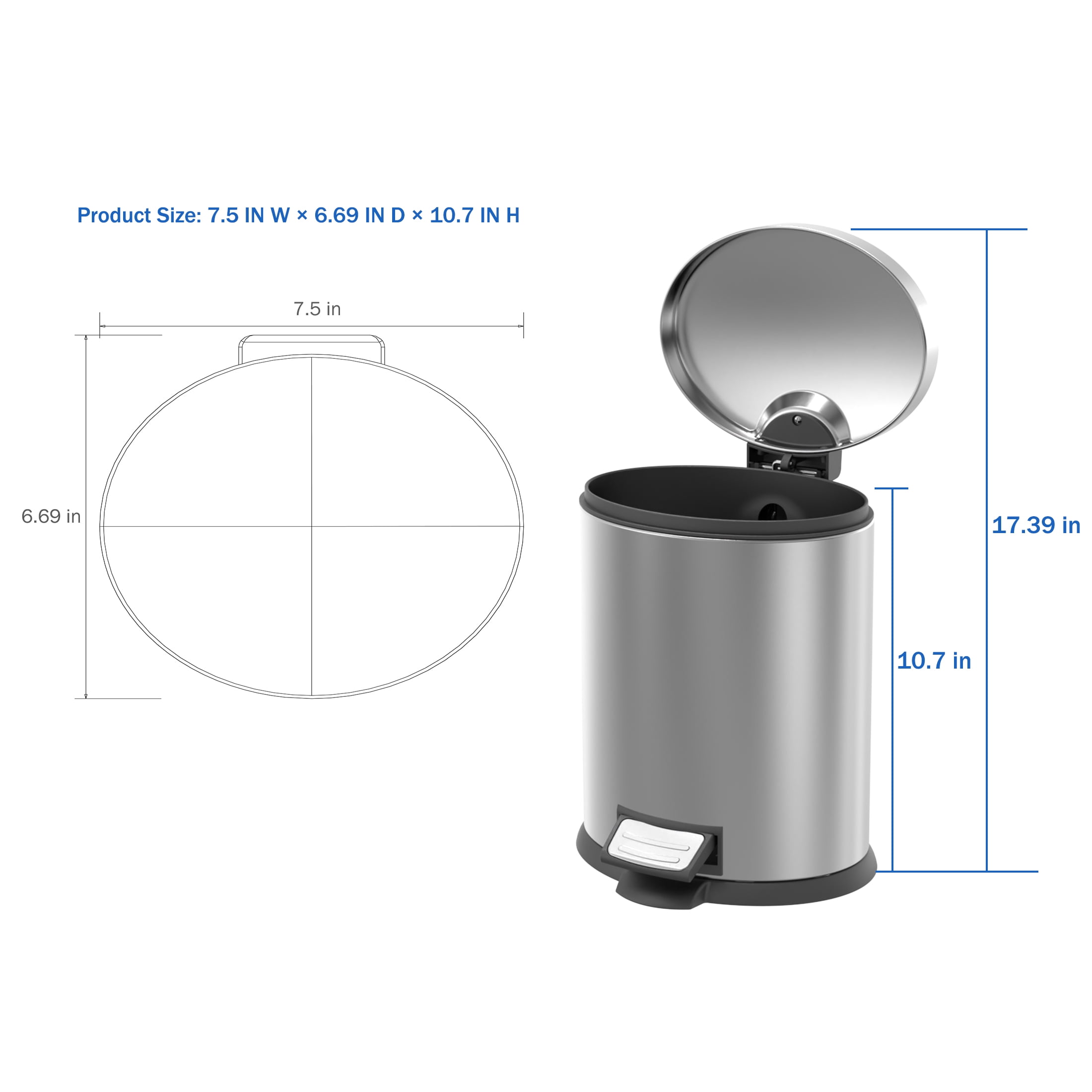 Koomade 2 Pack Bathroom Trash Can, 1.3 Gallon Stainless Steel Step Garbage Bin with Lid, Silver
