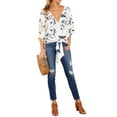 thumbnail image 5 of Women Floral Printed V Neck Half Batwing Sleeve Knotted Hem Top, 5 of 6