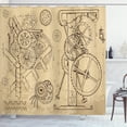 thumbnail image 1 of Steampunk Shower Curtain, Retro Hand-Drawn Infographic of Mechanisms and Machines Inspired Print, Fabric Bathroom Set with Hooks, 69W X 84L Inches Extra Long, Beige and Dark Brown, by Ambesonne, 1 of 3
