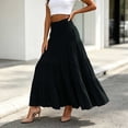 thumbnail image 4 of Qulqfy Womens Summer Maxi Pleated Long Skirts Flowy Boho Ruffle Drawstring High Waisted Black Skirt L, 4 of 5