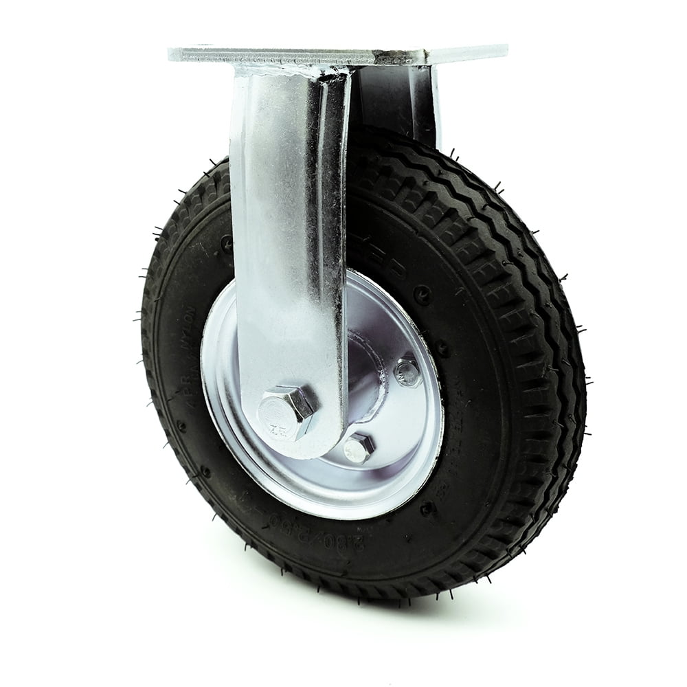 8" Pneumatic Rigid Caster Black Rubber Wheel 300 lbs. Capacity