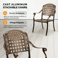 thumbnail image 4 of Patio Chairs Set of 2 - Stackable Outdoor Cast Aluminum Dining Chairs with Vintage Bronze Finish and Plaid Pattern, Metal Armchairs for Poolside, Backyard, Balcony (No cushion), 4 of 10