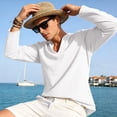 thumbnail image 5 of Men's Cotton Linen V Neck Shirt Casual Long Sleeve Solid Color Summer Beach Tops, S, 5 of 7