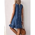 thumbnail image 4 of Women's Denim Sleeveless Mini Dresses Crew Neck Tank Ruffled Sundresses Dress for Beach Summer Blue S, 4 of 9