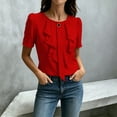 thumbnail image 4 of Kaemgyyd Shirts for Women Dressy Ruffle Front Round Neck Top Button up Short Sleeve Business Casual Summer Blouse, 4 of 6