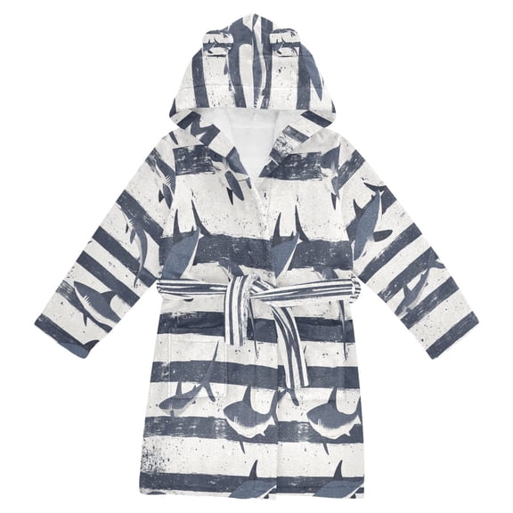 FORMRS Niños Bathrobe Unisex Hooded Robe Soft Plush Pajamas Sleepwear, Size 2-3T, Light Sharks