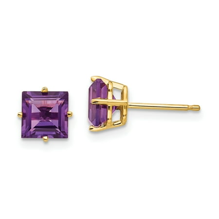 6mm Princess Cut Mount - 14K Yellow Gold 6mm Princess Cut Amethyst Stud Earrings