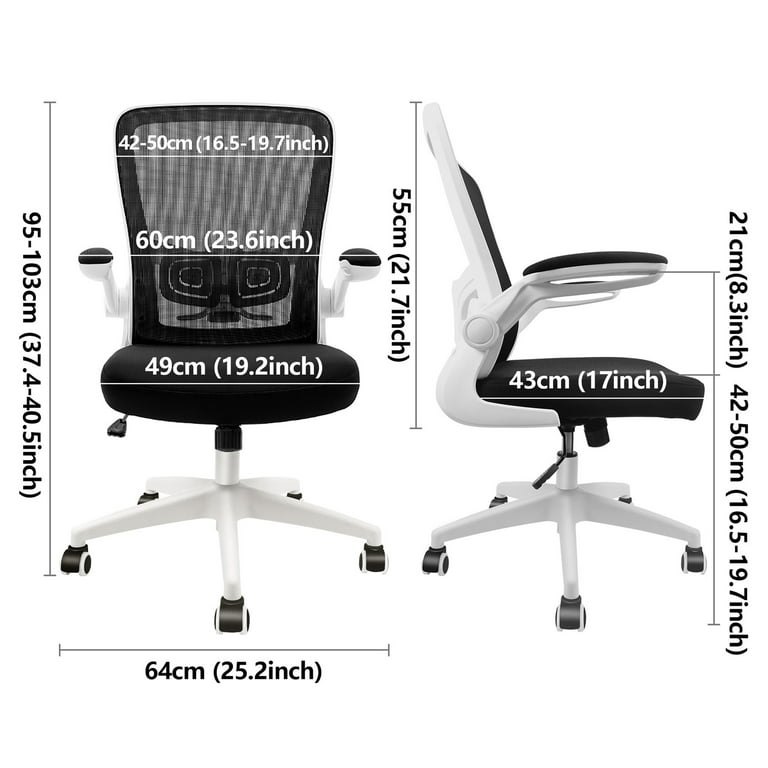 CoolHut Office Chair, Ergonomic Desk Chair with Adjustable Lumbar Support  and Flip up Arms, White