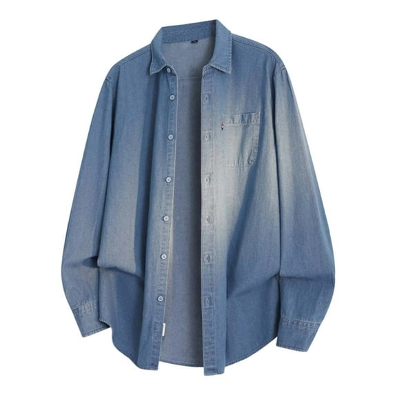 NAFUU Mens Dress Shirts Men's Long Sleeve Denim Shirt Casual Loose Fit Oversized Shirts Relaxed Button Down Shirt Comfortable Tops Formal Collared Shirt