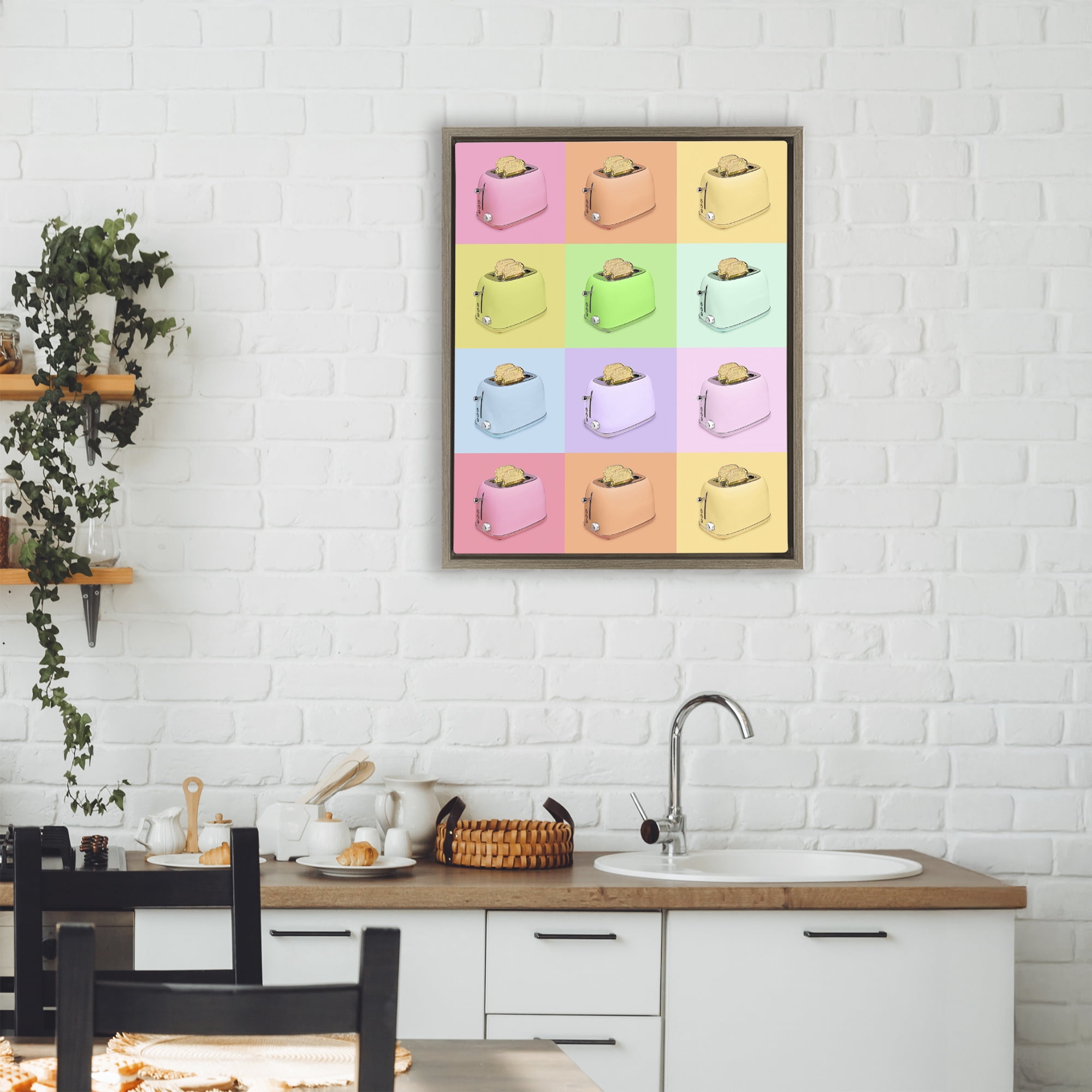 Stupell Industries Golden Disco Toaster Collage Brown Framed Floater Canvas Wall Art, design by LISH Creative