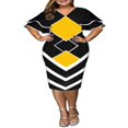 thumbnail image 1 of Femmes Bodycon Crayon Robe Imprimé Manches Évasées Élégant Couture Bureau Robe Cocktail Party Clubwear, 1 of 6