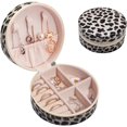 thumbnail image 1 of Estuche de viaje pequeño para joyas, mini joyero de viaje redondo para mujeres y niñas, regalos para hombres, mujeres y niñas, regalos de Pascua (leopardo), 1 of 5