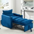 thumbnail image 2 of Sleeper Sofa Chair, Convertible Sofa Bed, 3-in-1 Sofa Chair with Adjustable Backrest and Cup Holder, Velvet Fabric for Living Room Apartment, Blue, 2 of 8