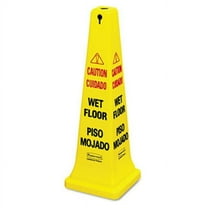 Rubbermaid Commercial  Four-Sided Caution- Wet Floor Yellow Safety Cone- 12-1/4 x 12-1/4 x 36h