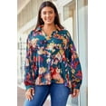 thumbnail image 4 of HOTAPEI Womens Shirts Casual Boho Abstract Print Lantern Long Sleeve Shirts Satin V Neck Blouses Tops, 4 of 6