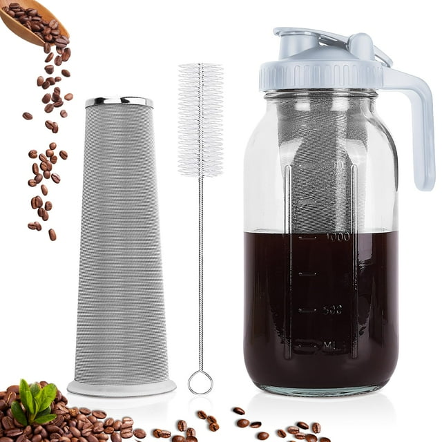 Cafetera Cold Brew QHH, 1,9 L, boca ancha, tarro gris