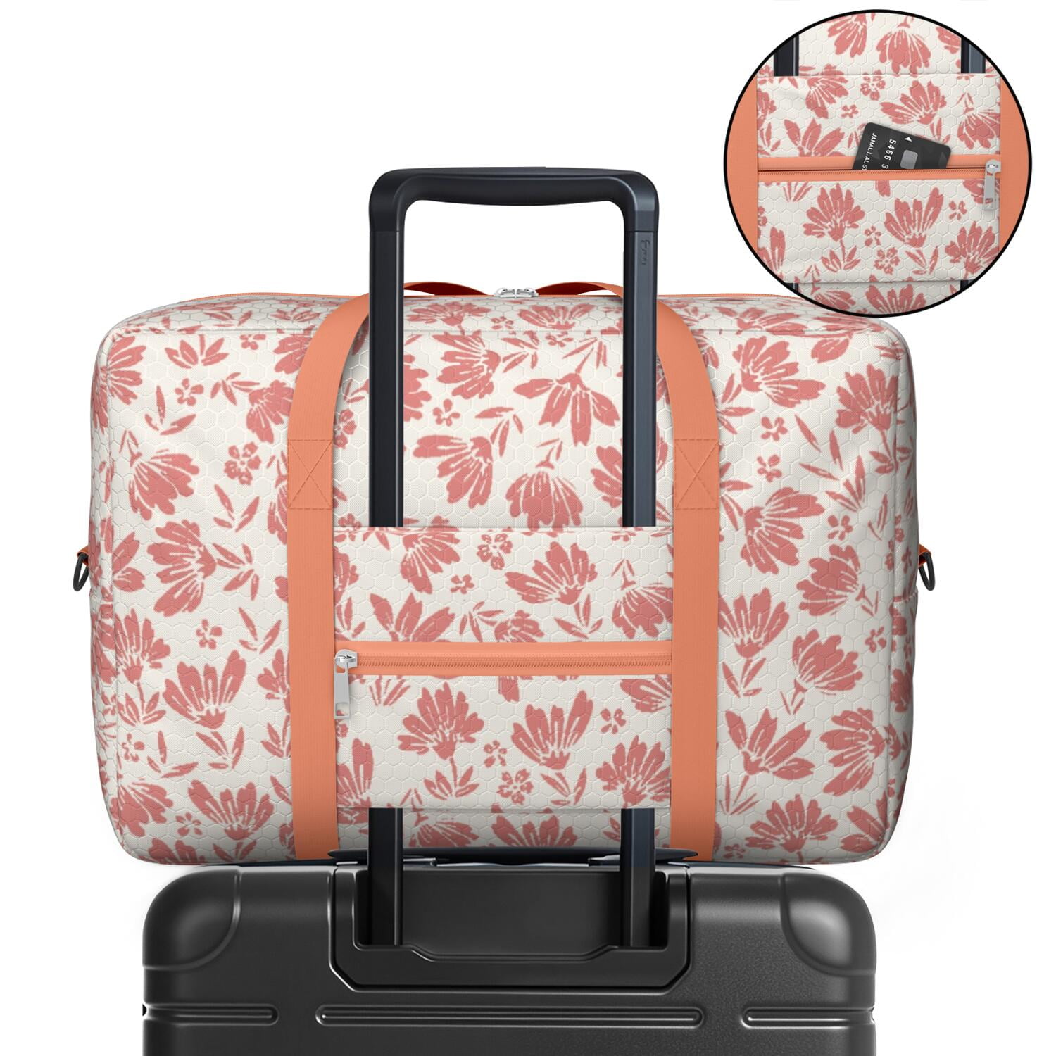For Spirit Airlines Personal Item Bag 18x14x8 Inch, Floral Weekender Travel Bag, Foldable Travel Duffel Bag Underseat Carry on Bag with Luggage Sleeve for Women and Men 30L
