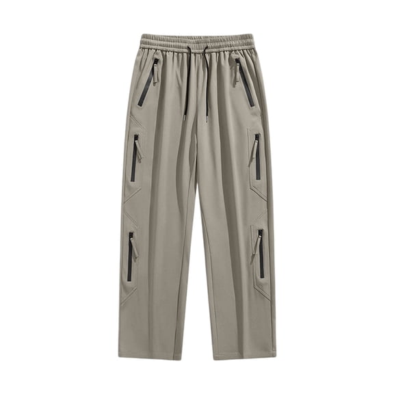WRKEKC Mens Cargo Pants Drawstring Waist Multi Pockets Zipper Fly Casual Sport Trousers Loose Straight Leg Relaxed Fit